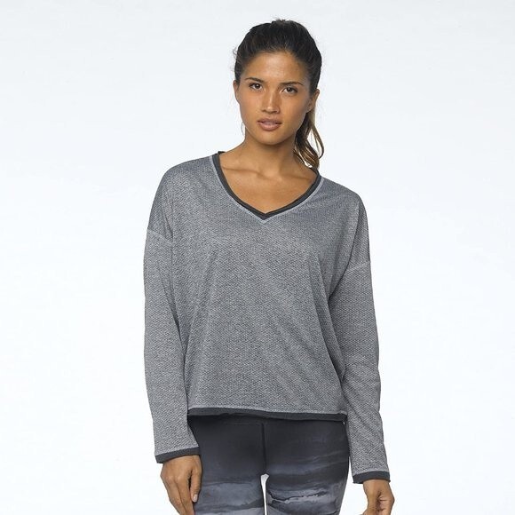 Prana Robyn V-Neck Relaxed Gray Long Sleeve Top - Picture 1 of 12